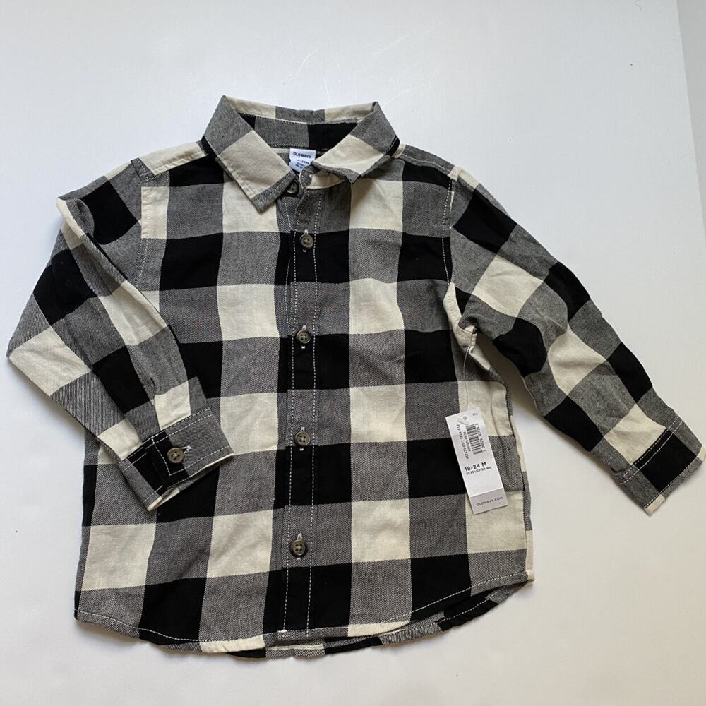NEW Old Navy White & Black Buffalo Check Plaid Flannel Shirt